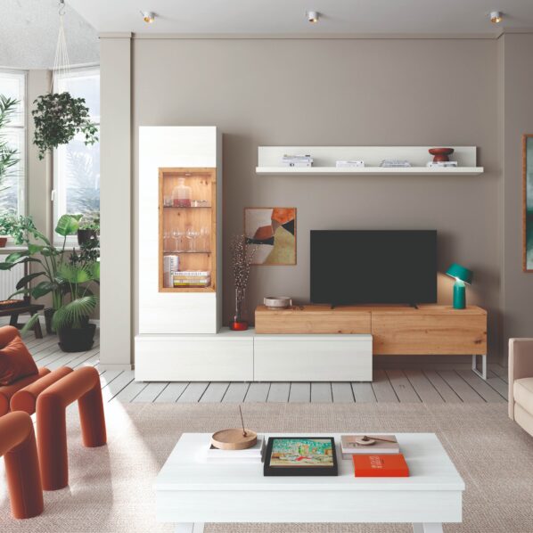 MUEBLE DE SALÓN APILABLE BLANCO Y MADERA 317