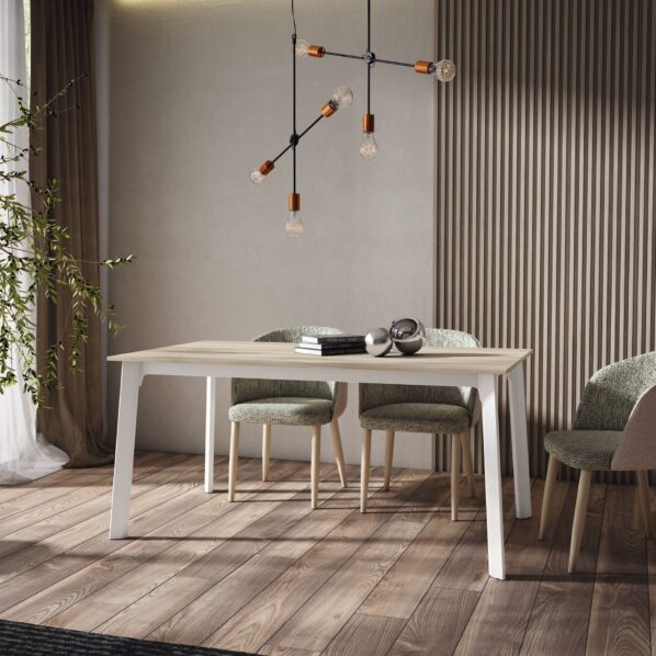 Mesa de comedor extensible DROP estilo industrial roble y negro.